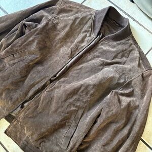 John Ashford Brown Suede Bomber Jacket Size L Leather Zip Quilted Lined